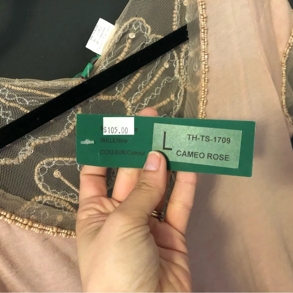 NWT Chan Luu handmade, beaded blouse in cameo rose-Size L, but fits smaller. - Picture 5 of 6